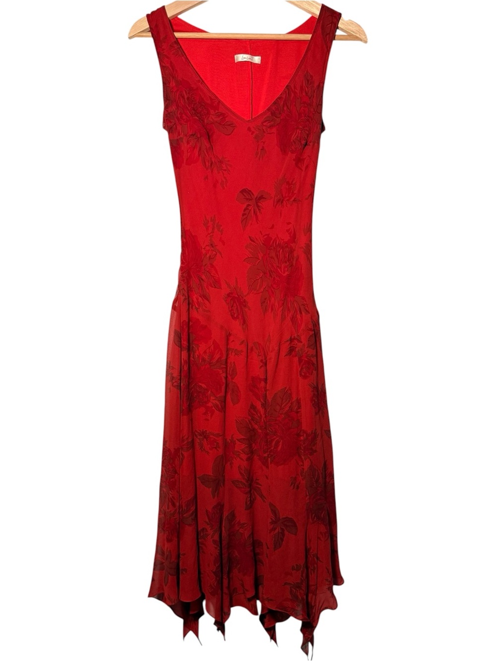 Loulie Silk Sleeveless Red Floral High-Low Midi Dress size 36